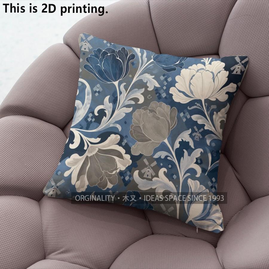 Blue Vintage Floral Pillow Covers Pattern Cushion Cover Suitable for Sofa Bedroom Car Pillow Cover