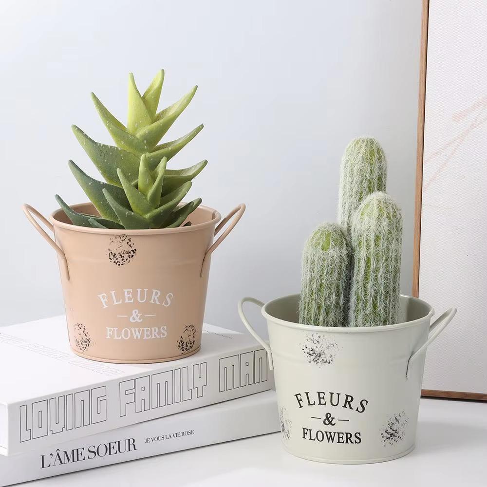 Handicraft Iron Planter Pot Decorative Flower Bucket Ornament Round Flower Pot Succulent