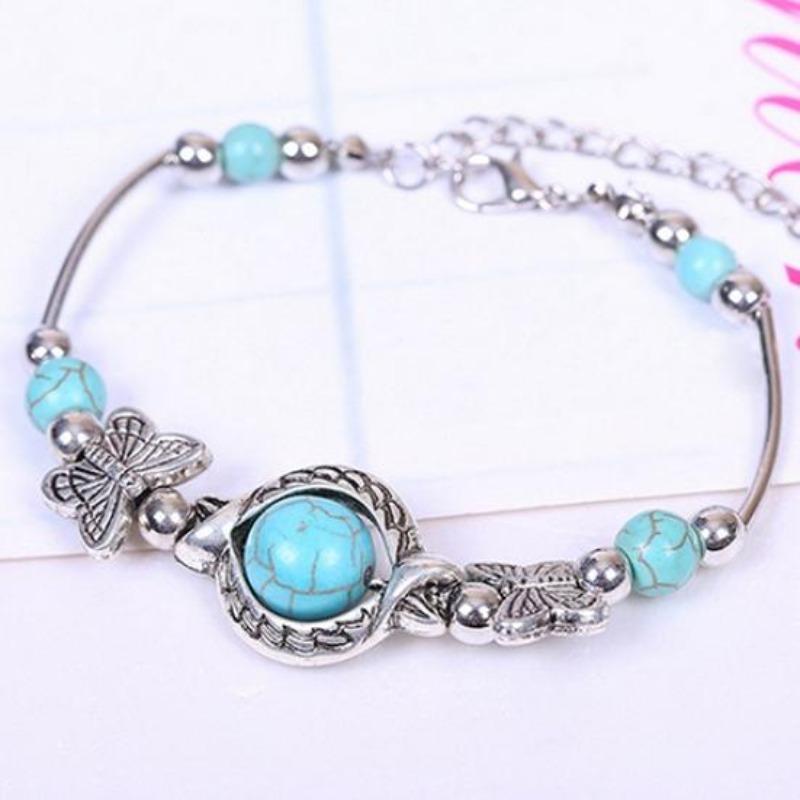 Women's Turquoise Beads Bracelet Charming Alloy Bangle Jewelry Gift