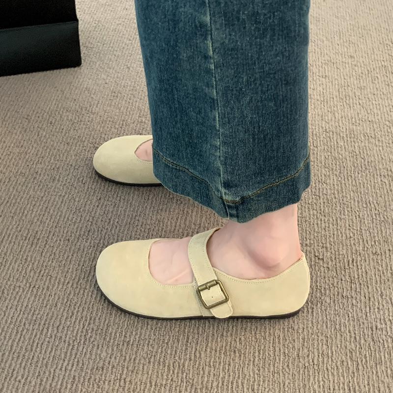 New Style Shallow Mouthed Flats Sole Single Shoe for Women Soft Sole Bean Shoes Round Toe Retro Mary Jane Shoes Zapatos Mujer