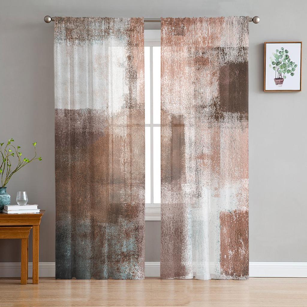 Yellow Gray Abstract Art Texture Tulle in Sheer Curtains for Living Room Bedroom Kitchen Window Treatment Chiffon Curtain Blinds