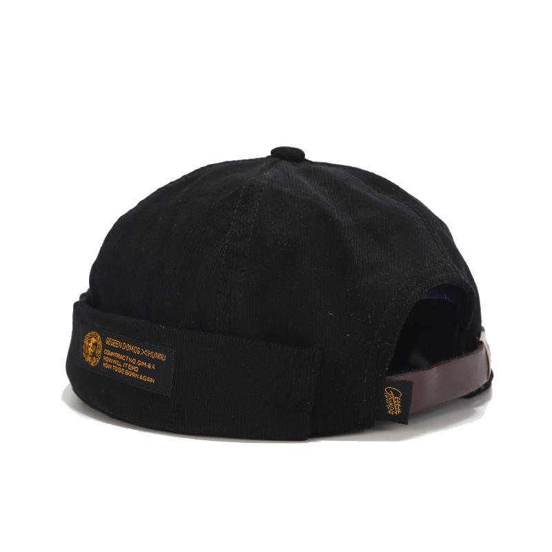 Corduroy Beanie Hat with Accent - Unisex Vintage-Inspired Sailor Cap with Rolled Cuffs and Adjustable Belt