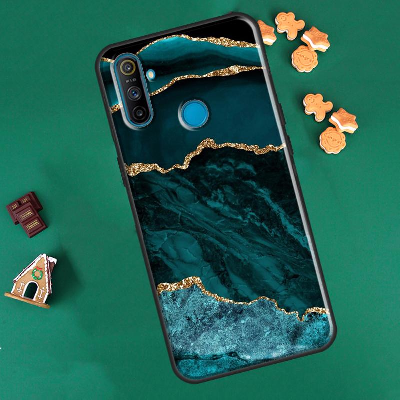 Чехол Teal Blue Gold Agate Marble для Realme GT Neo 2 7 8 Pro 8i 9i C3 C21 для OnePlus 10 Pro 9 Pro Nord2 8T 9R