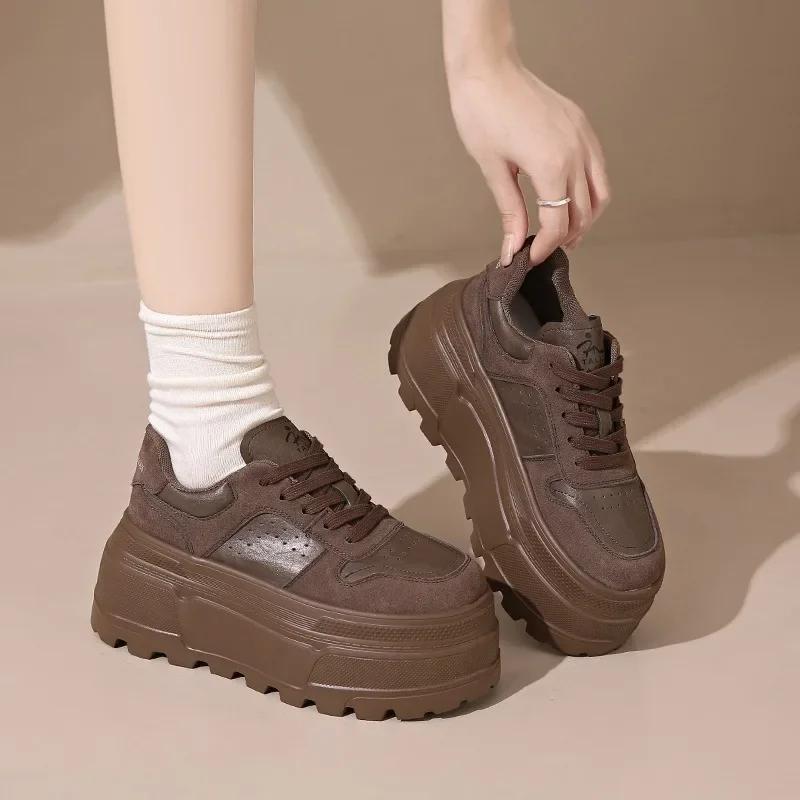 8 см новые женские кожаные кроссовки осень-весна повседневные кроссовки для ходьбы толстые зимние плюшевые высокие спортивные туфли для скейтборда женские