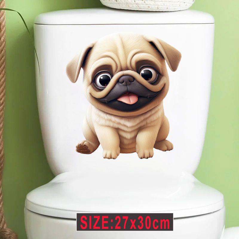 Милые наклейки на сиденье унитаза с изображением собак, самоклеящиеся наклейки с животными, украшение для туалета, водонепроницаемая наклейка