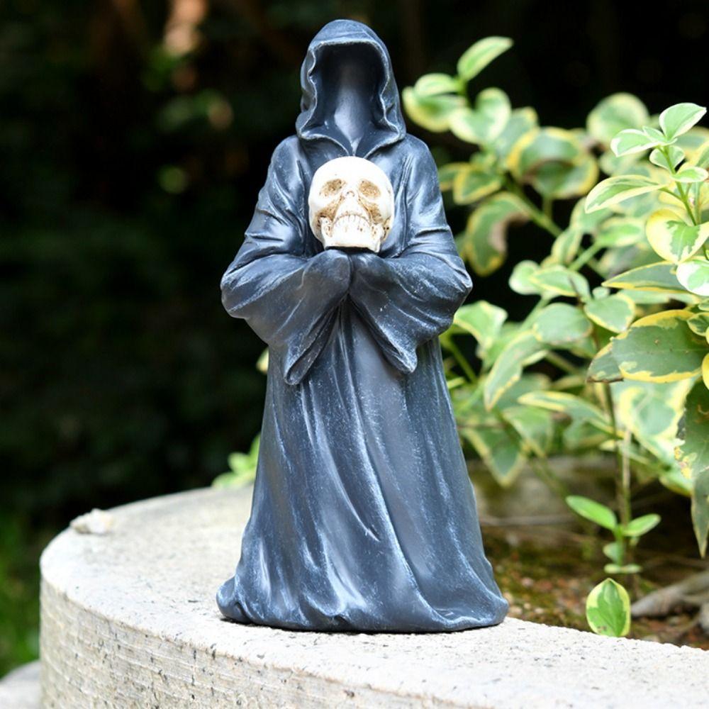 Spooky Halloween Small Ornaments Black Robe Faceless Ghost Grim Reaper Figurine Ornaments Resin Craft Gothic