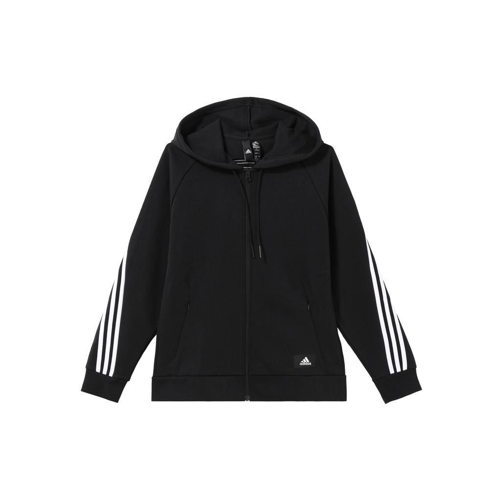 adidas Женская спортивная одежда Future Icons Куртка с капюшоном на молнии 3 полоски Черный H57287