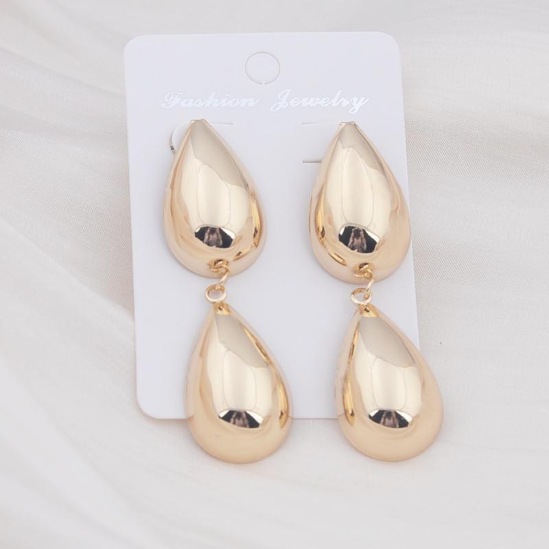 Серьги-капли Exaggerate Double Waterdrop Gold Color Metal Geometry для женщин Sweet Temperament Creative Jewelry Accessories