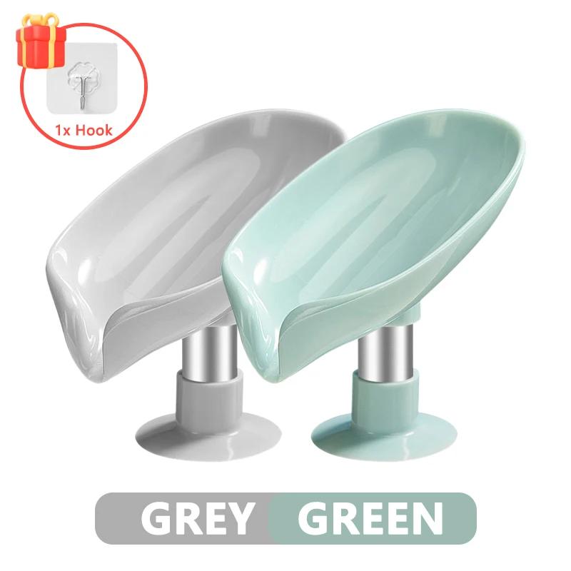 Soap Holder Drain Water Soap Dish Leaf Shape Soap Box Shower Soap Drainer Suction Cup Soap Container Modern Bathroom Accessories