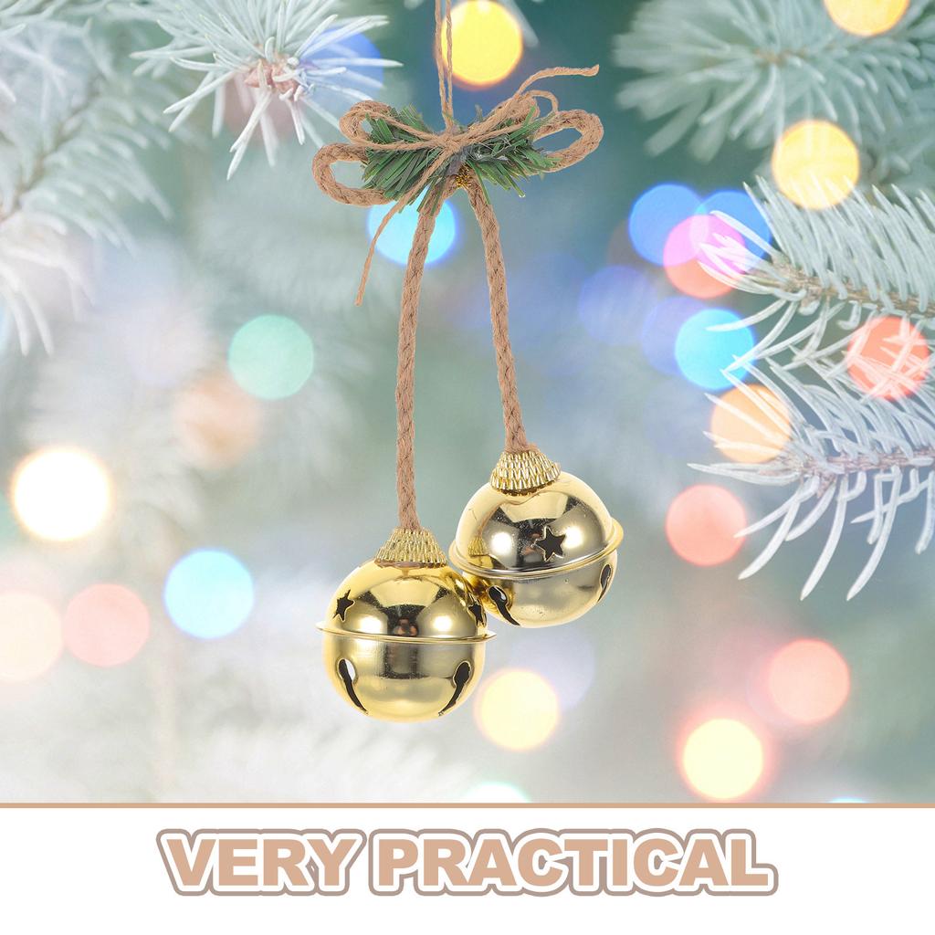 2Pcs Metal Jingle Bells Vintage Golden Decorative Hanging Bell Rustic Xmas Decoration Door Window Wall Ornament Holiday Party