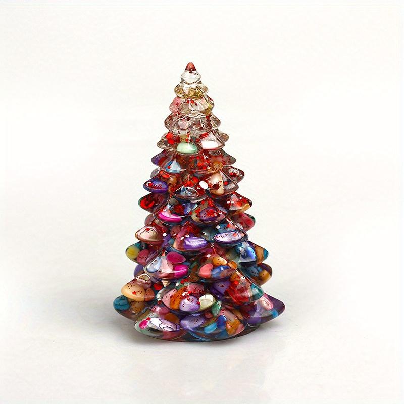 1Pc Natural Stone Crystal Resin Christmas Tree For Home Decor, Bring Good Luck, Healing, And Energy Balance