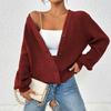Элегантный женский вязаный кардиган-жакет - Однотонный, на пуговицах спереди, Автономный узор - Весна и Осень