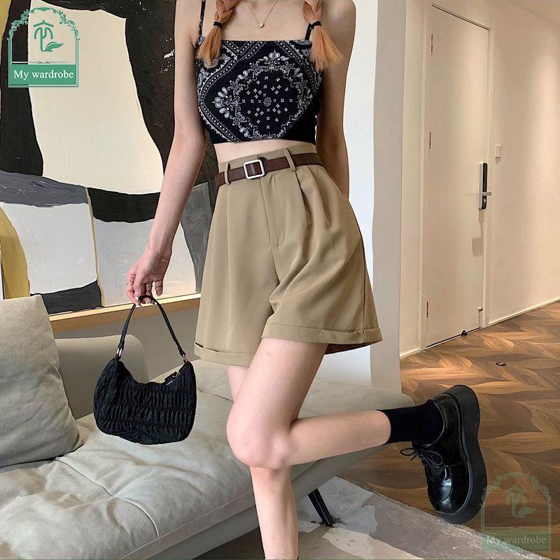 Женские свободные брюки с высокой талией, широкие, тонкие, шорты для костюма, летняя корейская версия, закатанные повседневные шорты