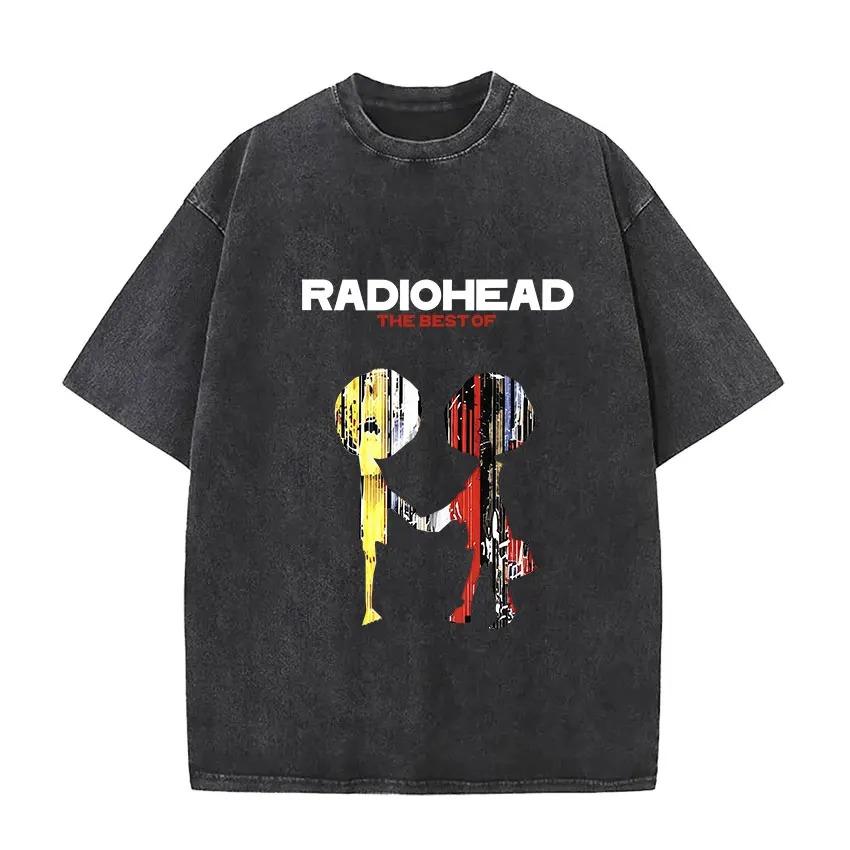 Vintage Washed Round Neck Yk Tshirt Unisex Clothing New in Top Tees Camisetas Rock Band Radiohead Tour Album YK