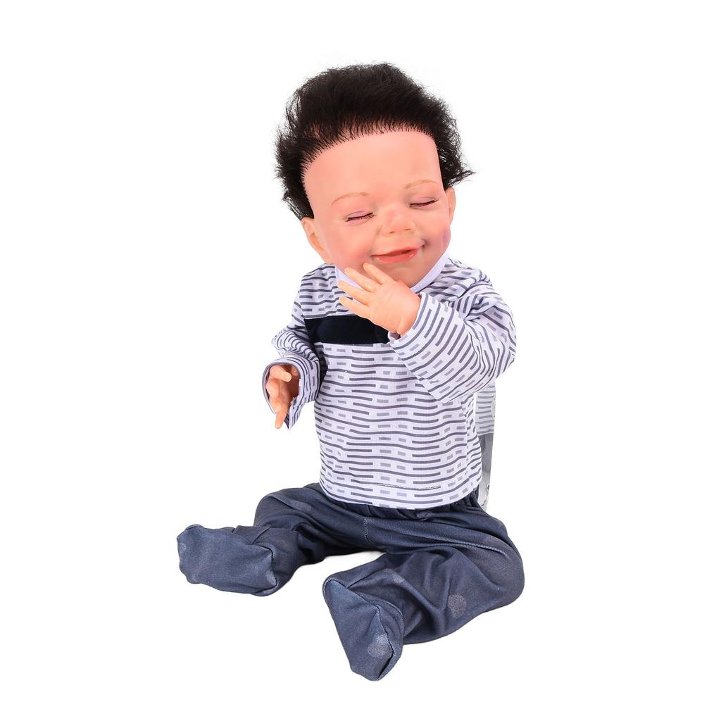 18inch Cute Lifelike Baby Boy Doll Short Hair Washable Vinyl Doll with Feeding Bottle