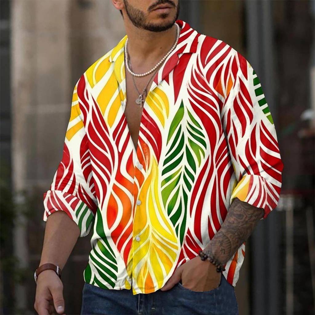 Men'S Casual Loose Fitting Long Sleeved Shirt Fashionable Lapel Shirt Top