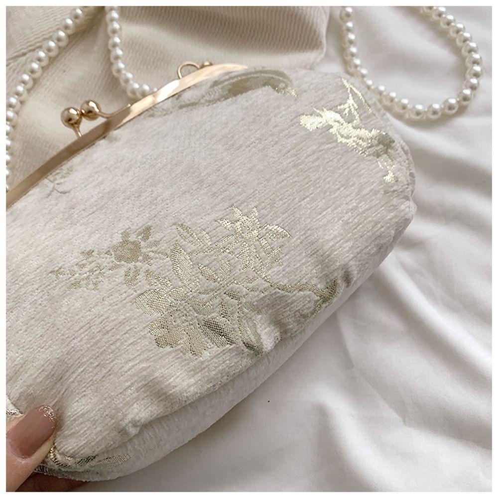 Холщовая сумка-ханфу с вышивкой, сумка-чеонсам на жемчужной цепочке, портативная сумка в китайском стиле, вечерняя