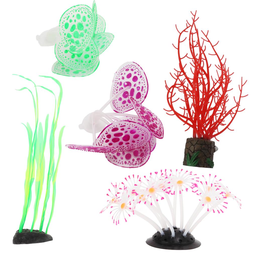 5pcs Silicone Coral Plant Decorations Glowing Artificial Ornament for Fish Tank Aquarium