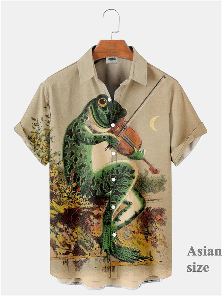 Funny Frog 3D Printed Graphic Men Streetwear Women Casual Fashion Short Sleeves Shirts Lapel Button Shirt New Unisex Clothing