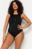 Women's New Season Plus Size Swimsuit Black Zippered Swimsuit with Lifting Effect