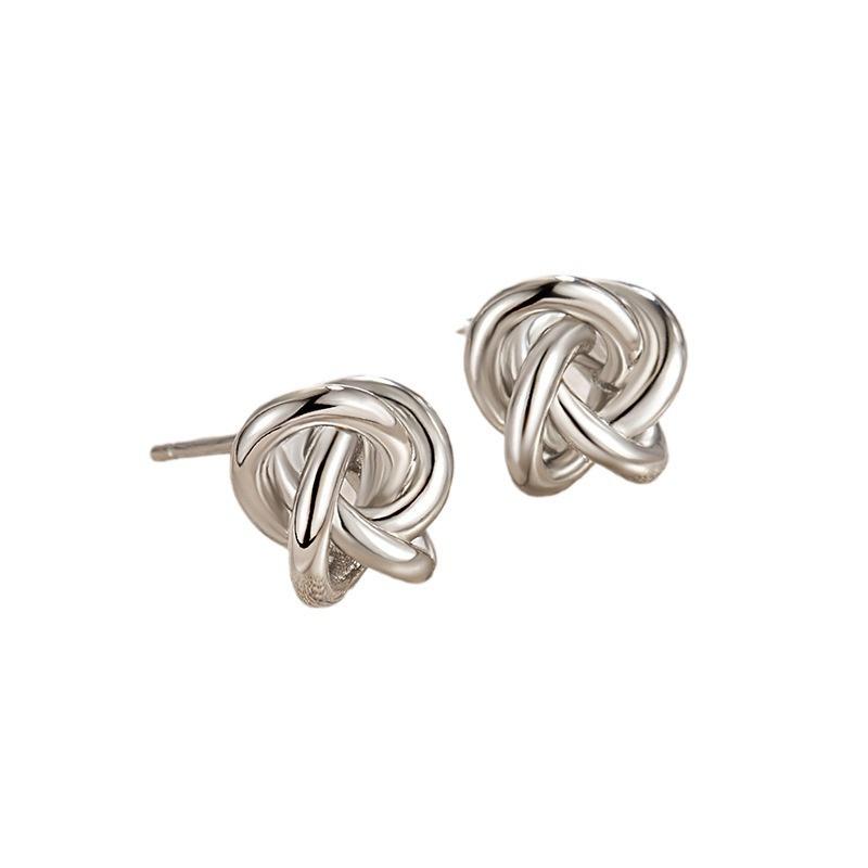 Stud Earrings for Women Small Golden Silver Color Metal Knot Twist Flower Earring Punk Party Jewelry Accessories