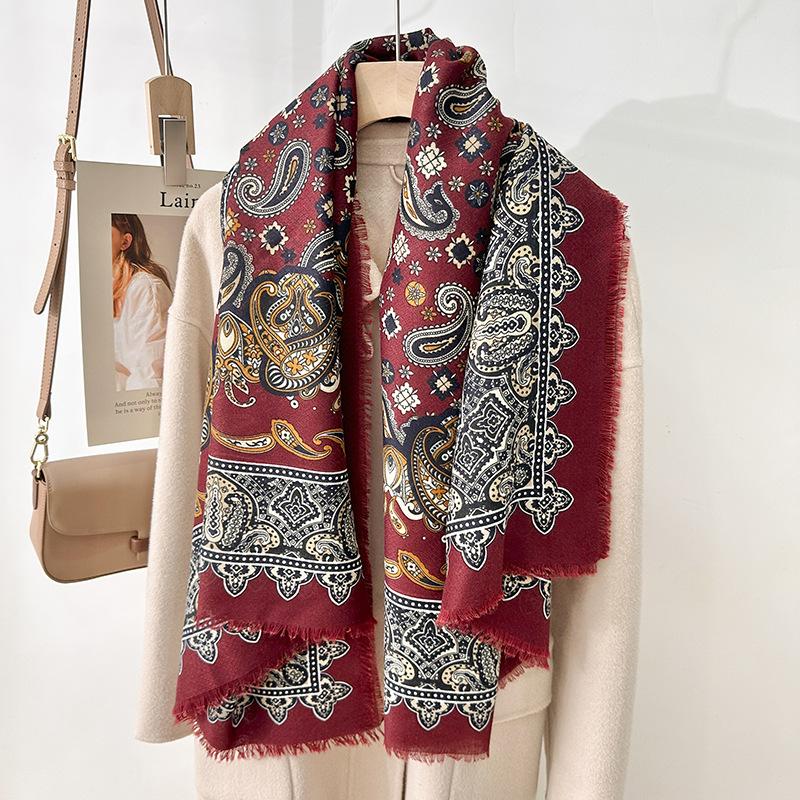 Mother's Day Design Sense Fashion Gift Personalized Cashew Flower Print Outer Shawl Retro Elegant Temperament Scarf