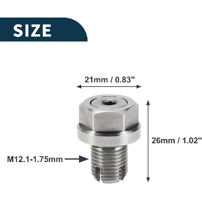 for Car Motorcycle Boat Oil Drain Plug Anti Leakage Engine Oil Pan Drain Bolt Screw Thread Repair Silver Tone with 3 Gasket Copper M12.1-1.75mm