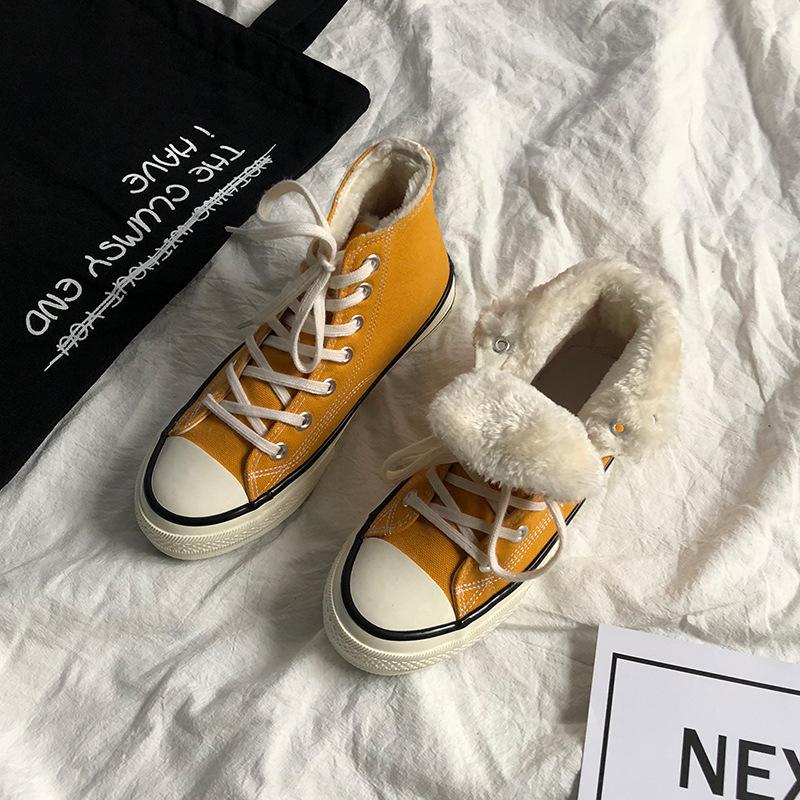 Ретро хлопковые туфли женские зимние студенческие бархатные черные высокие хлопковые туфли 88