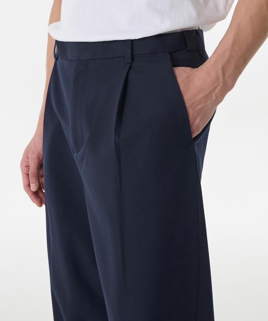 MUSINSA STANDARD One-Tuck Loose Tapered Hidden Banding Slacks [Navy]