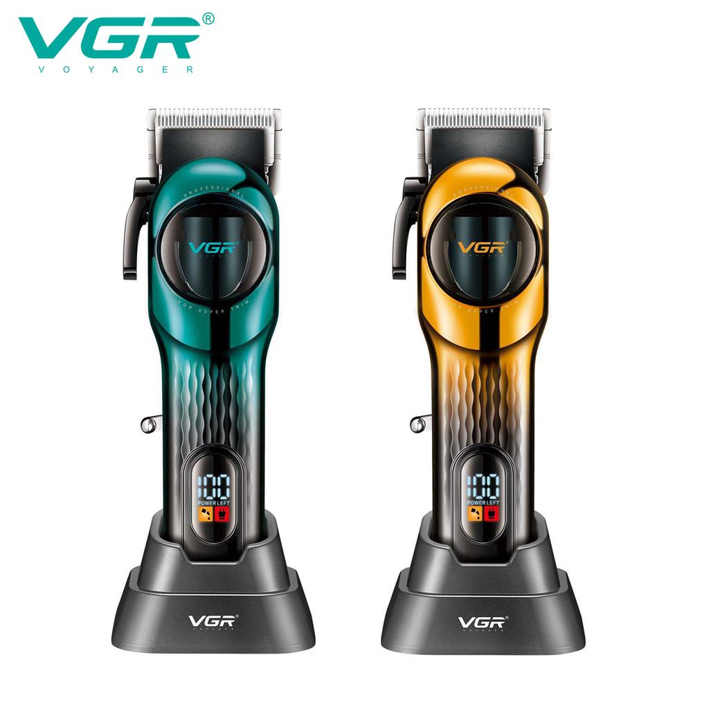 VGR 166 Профессиональная Умная Цифровая Перезаряжаемая Машинка для Стрижки Волос с Основанием с Градиентной Лентой Регулируемая Электрическая Push-машинка для Стрижки Волос Форма для Вырезания на Волосах