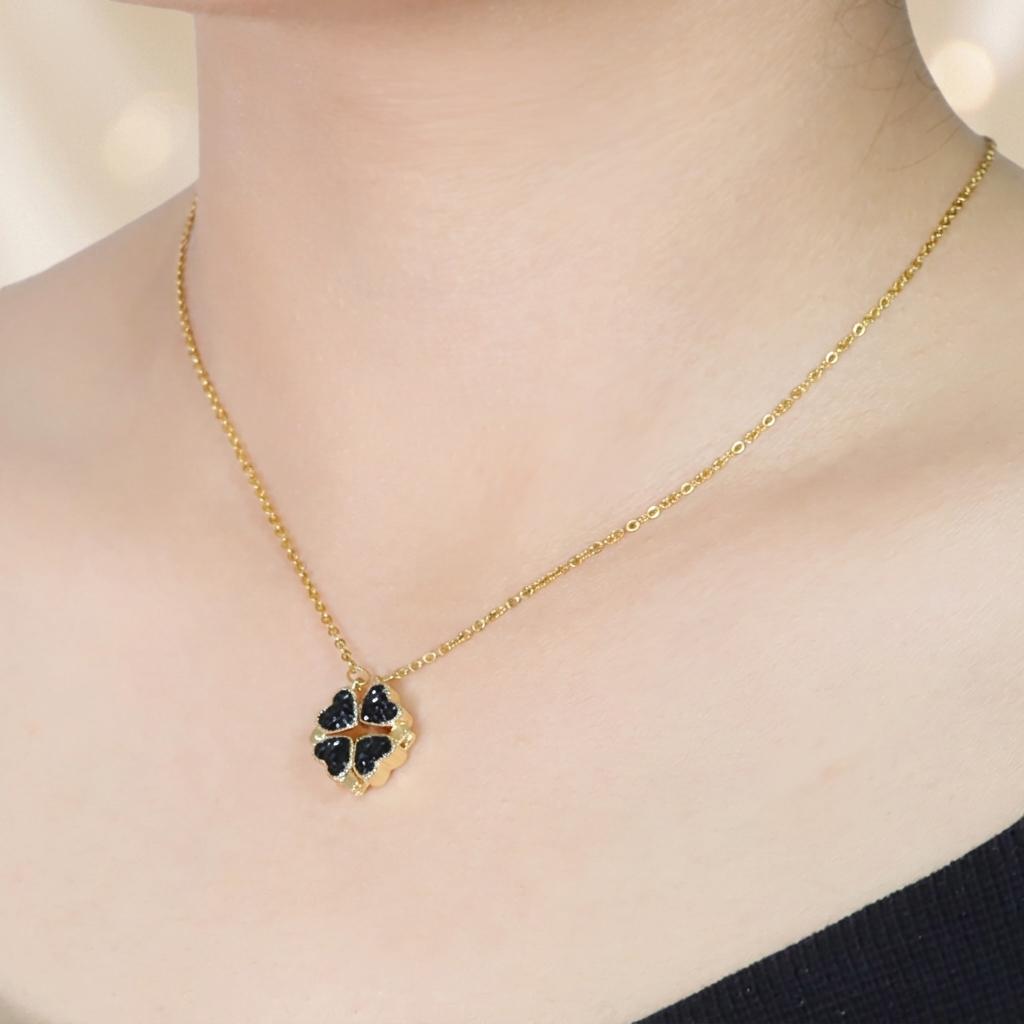 Fashion Jewelry 18K Gold Plated Clover Necklace Valentine's Day Gift Stainless Steel Heart Necklace for Girls