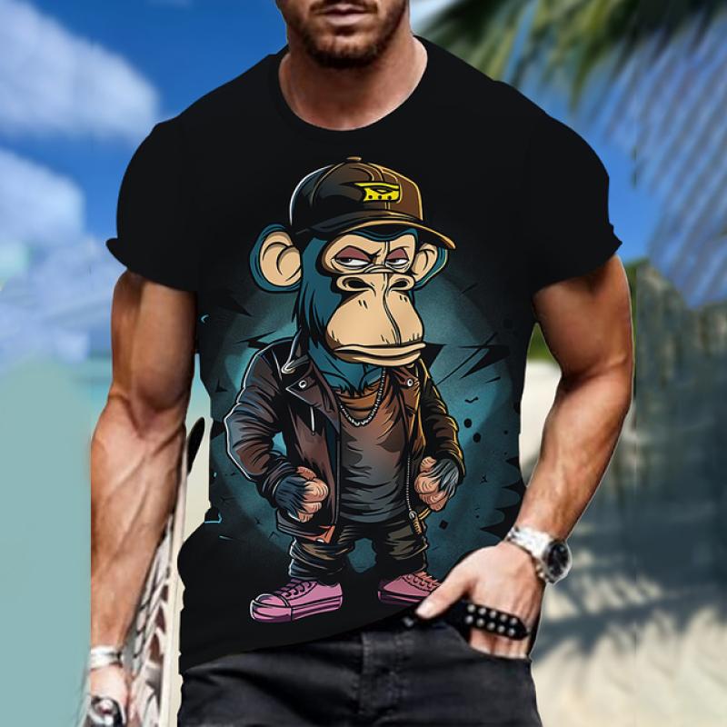 Мужские футболки с 3D принтом мультфильма обезьяны, повседневные футболки с круглым вырезом и короткими рукавами, мужская одежда больших размеров, топы, уличная уличная одежда