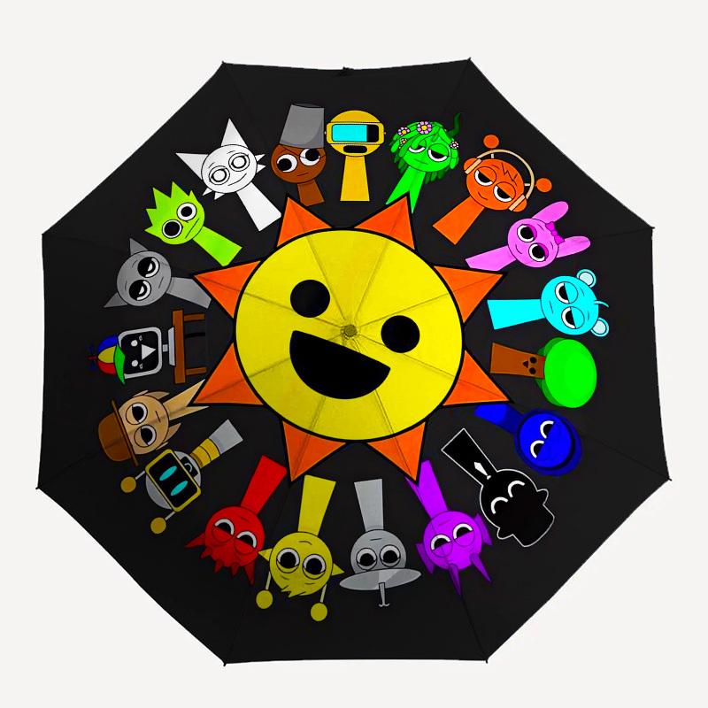 1pc Colorful Characters Around Sun Umbrella with Plastic Handle,Suitable for All Seasons Home Travel Outdoor UmbrellaM945