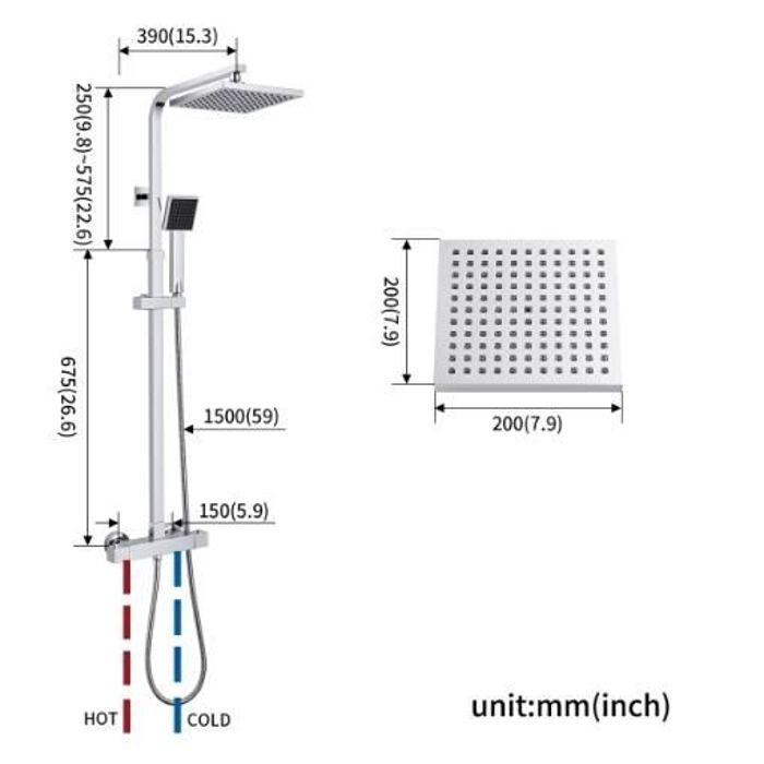 Colonne de douche - Auralum - Thermostatique - Laiton Chromé - Hauteur Réglable - 38°C