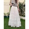 2025 Summer Women New Skirts Vintage Elastic Pleated Layering Elegant White Long Skirts Lace High Waist