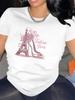 WoUnisex Fashion Paris Eiffel Tower High Heel Graphic Short Sleeve Crew Neck Summer Short Sleeved Harajuku Streetwear