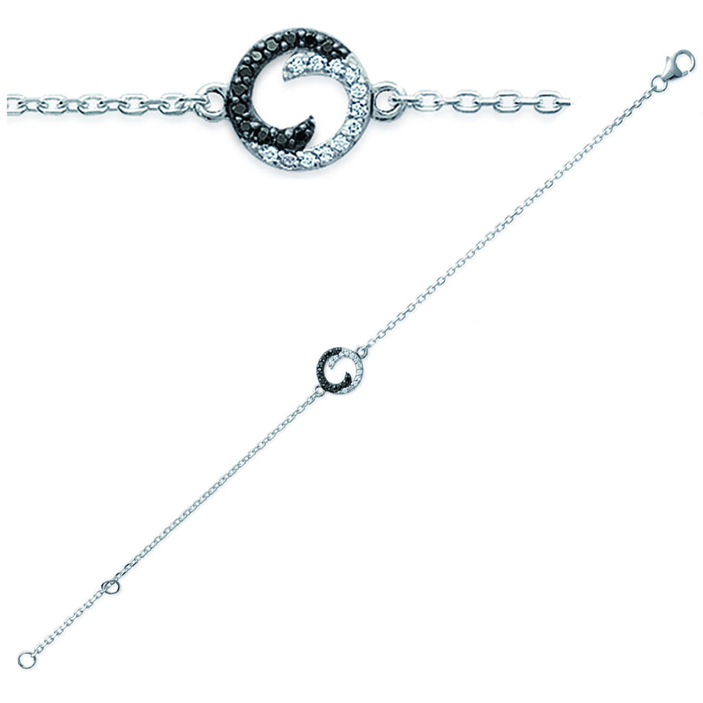 Les Trésors De Lily [J0850] - Silver Bracelet 'Scarlett' Black White (rhodium-plated) - 10 Mm