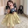 Лето 2023 года, вечернее платье черного и золотого цвета для девочек, детская одежда принцессы с галстуком-бабочкой, платье для выступлений с открытой спиной, жилет с бисером, платья