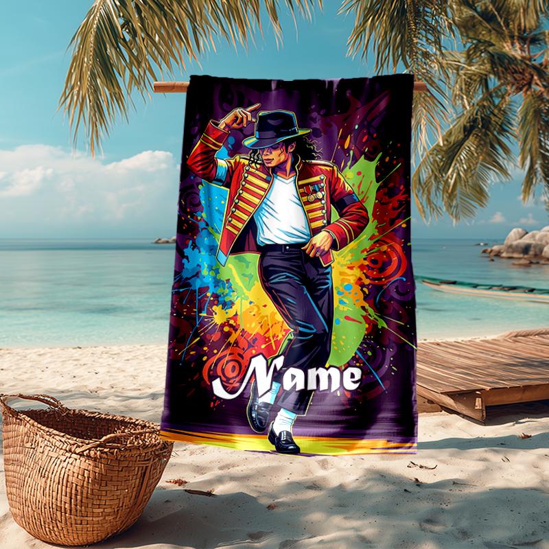 Custom Name Ultra-Soft Beach Towel with Michael Jackson Theme,Ideal for Pool - Camping, Diving - Perfect Travel Essential, Vibrant Beach Towel.