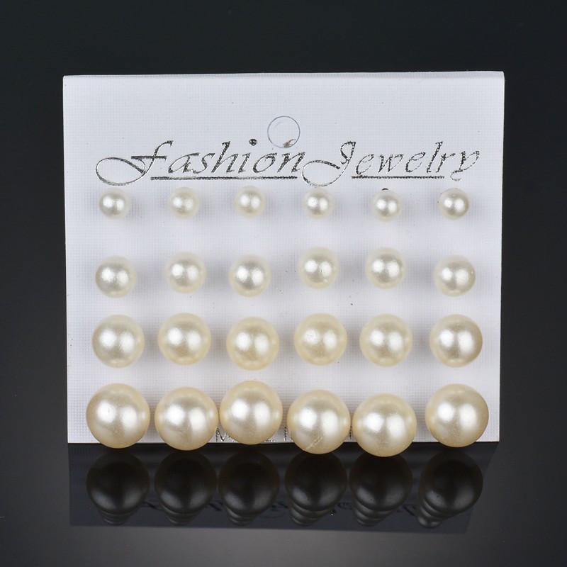 KOTiK 2024 New White Simulated Pearl Earrings Set For Women Big Small Ball Stud Ear Wedding Jewelry Brincos Bijoux