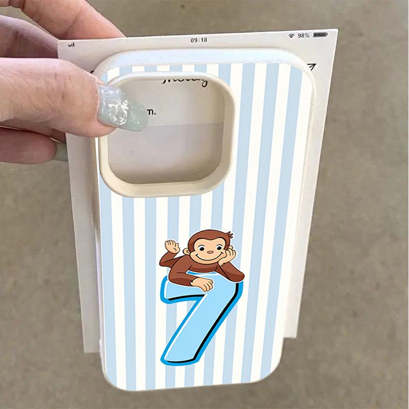 Korean INS Striped Monkey Letter 7 Phone Case For Xiaomi Redmi Note 15 Pro 14 13 12 Pro Plus Redmi 14C 15C 13C 12S 11 10S Cover