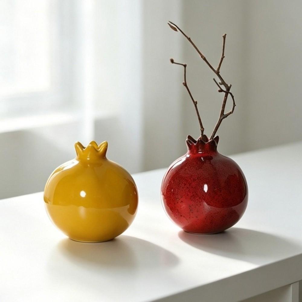 Handmade Simulated Pomegranate Vase Fruit Shaped Bud Vase Ornament Gift Desk Vase Desktop Decor