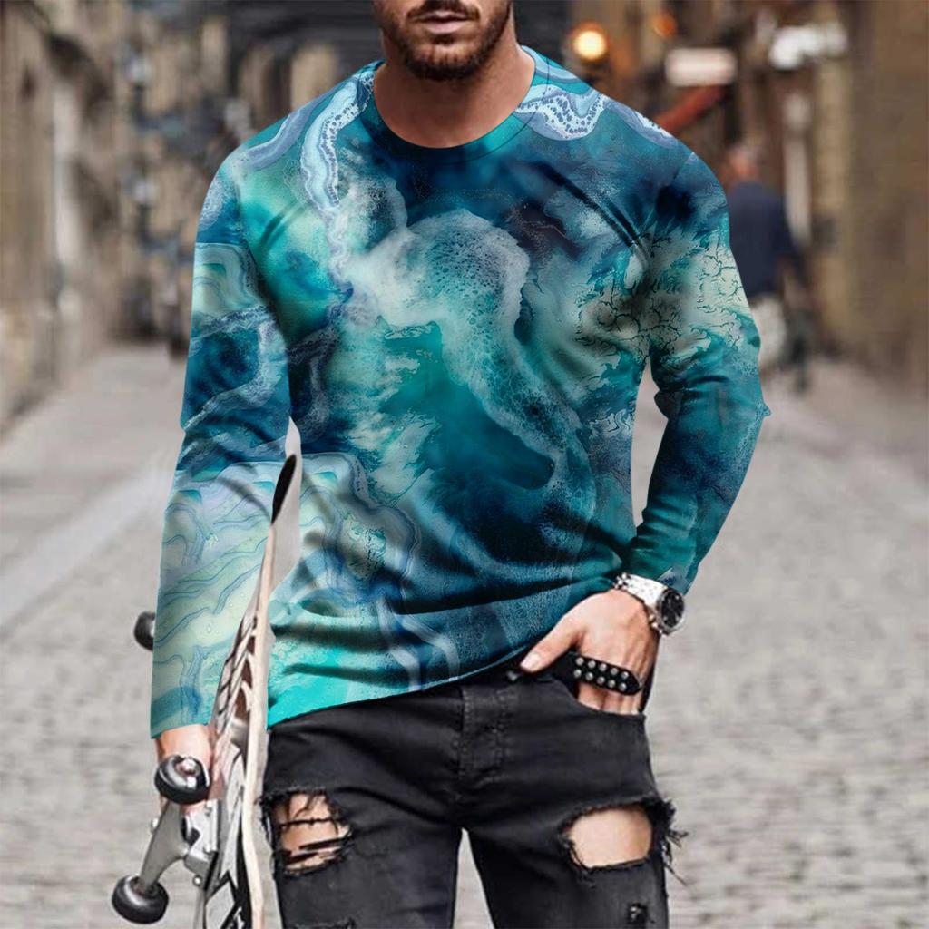 Муж. Футболка Графика Абстракция Шея Одежда Одежда На открытом воздухе Длинный рукав С принтом Модельер Винтаж