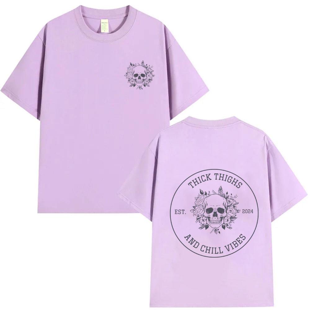 Thick Thighs and Chill Vibes Tshirt Funny Skeleton Graphic T Shirts Men Women Summer Fashion Oversized Tshirt Male Casual Tops