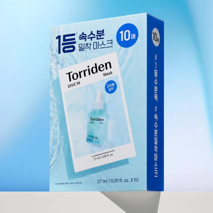 Torriden DIVE-IN Low Molecular Hyaluronic Acid Skincare Set plus Serum 50ml + Cream 80ml + Mask 10 Sheets + Serum 10ml + Toner 50m