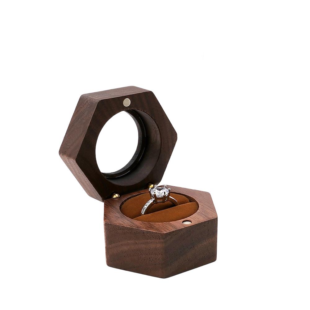 Creative Factory Custom Wooden Magnetic Closure Printed Design Shape Proposal Wedding Single Ring Box Jewelry Storage Boxes