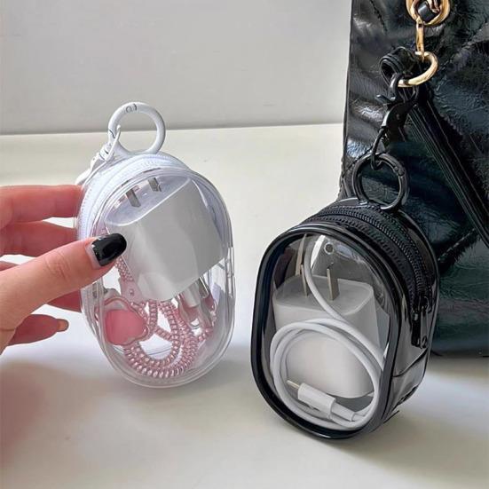 Data Cable Charger Storage Bag Transparent Design Waterproof Lightweight Easy Access Headphone Storage Bag with Zipper