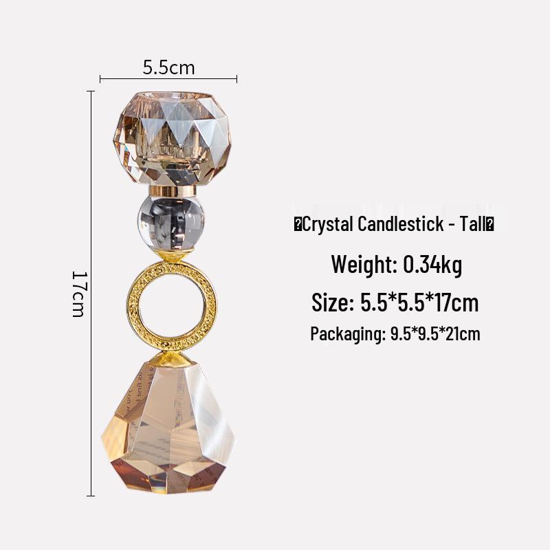 Champagne Modern Crystal Candlestick: Elegant Metal Candle Holder & Decorative Home Ornament