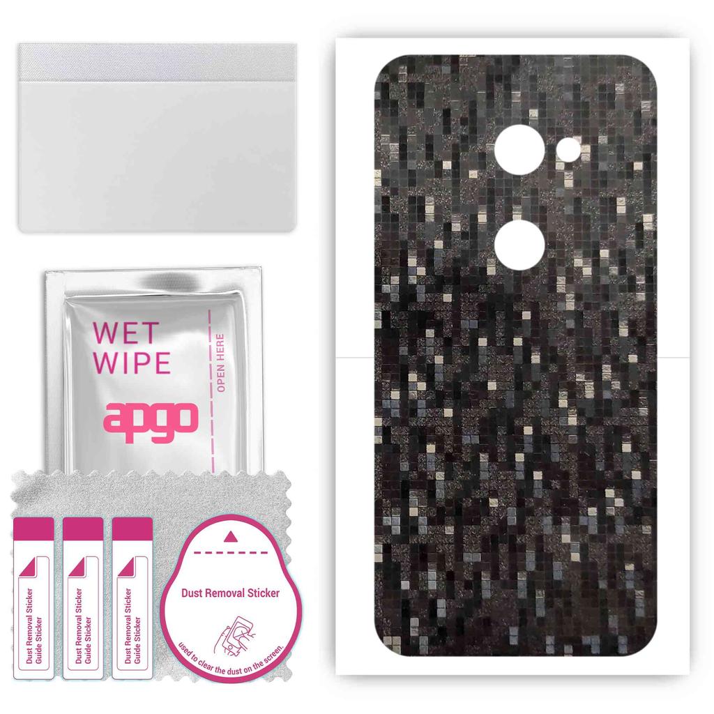 apgo Protective Skin Sticker for the Back Compatible with Sharp Aquos Zero, Wrap Film, Foil, Vinyl - Pattern Carbon Black Pixel