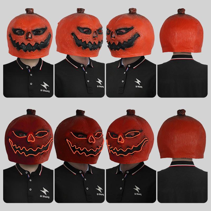 Страшная Светящаяся Тыквенная Голова Латексная Маска для Хэллоуина, Костюмированных Вечеринок и Фестивалей